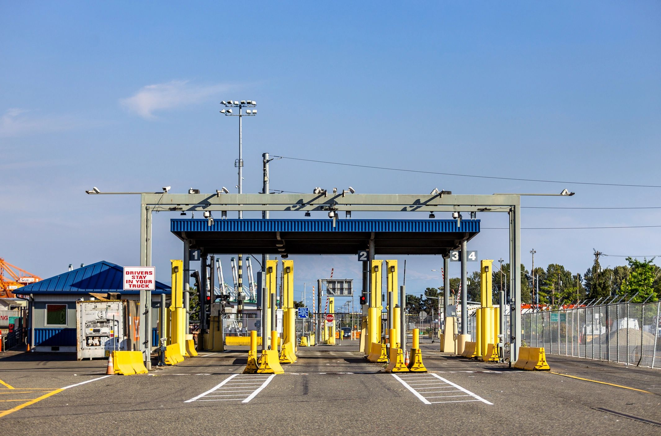Container terminal dock with cargo trucks